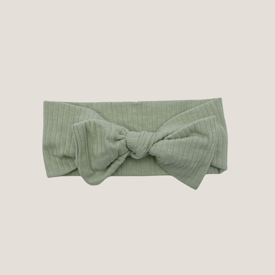 Ribbed Baby Bow Headband in Mint Green